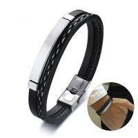 Delysia King 2021 Trendy Men Leatherwear Weave celet Leisure Color Contrast Stainless Steel Bangle