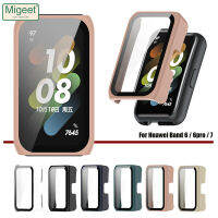 Migeet สายรัดเคสสำหรับหัวเหว่ยฝาครอบป้องกันปกป้องหน้าจอกระจกเทมเปอร์เคส PC แบบแข็ง7 6 Pro NFC Honor Band 6