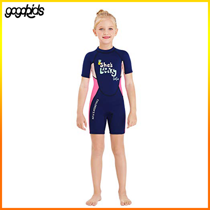 Gogokids Girls Wetsuit Sun Protection Kids Rash Guard One Piece Thermal Swimsuits 2.5mm Neoprene Diving Snorkelling Suit UV 50 