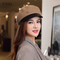 [PTAH] ฤดูใบไม้ร่วงฤดูหนาวหมวกสำหรับผู้หญิงแปดเหลี่ยมเด็กส่งหนังสือพิมพ์หมวกสุภาพสตรีลำลองหมวกขนสัตว์ฤดูหนาวเบเร่ต์ผู้หญิงจิตรกรหมวกที่มีคุณภาพสูง