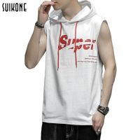 ☋✾ Suikone เสือผ้าผู้ชาย เสื้อกั๊กคลุมด้วยผ้าแขนกุดบางฤดูร้อนของผู้ชายพิมพ์แฟชั่นหลวม เสื้อเชิ้ตแขนสั้น