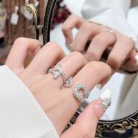 Small group design, fashionable temperament, high-end sense index finger ring, full of diamonds, personalized internet celebrity, light luxury zirconia open ring for women F32A