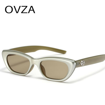 OVZA แว่นกันแดด Y2K แฟชั่นสำหรับผู้หญิง,แว่นกันแดดตาแมวแคบใหม่สำหรับผู้ชาย S8009สีเขียวไล่ระดับสีเขียว