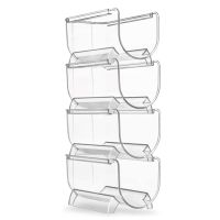 4Pcs Refrigerator Wine Holder,Clear Stackable Plastic Wine Rack Storage Water Bottle Organizer Water Bottle for Fridge