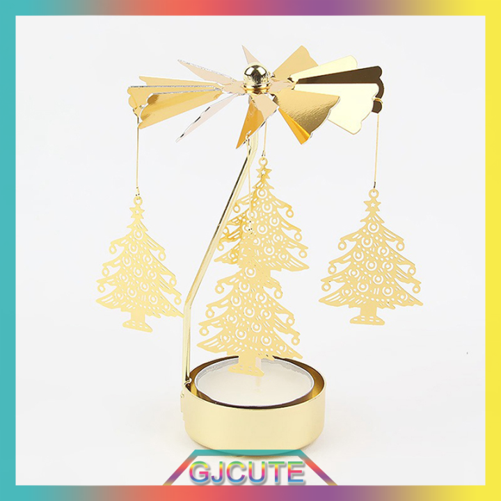 gjcute-คริสต์มาสแท่งเทียนโรแมนติกปั่น-carrousel-tea-light-xmas-เชิงเทียน
