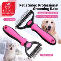 Fenice Grooming Tool - 2 Sided Undercoat Rake For Cats Dogs Brush - Safe Dematting Comb For Easy Mats Tangles Removing Sl