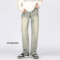 [COD] and autumn new zipper straight jeans British loose casual wide-leg denim trousers mens large size