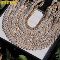 New Iced Out Bling 19mm Cuban Chain Necklace Two Tone Color Rectangle CZ Cubic Zirconia Miami Necklaces Men Hip Hop Jewelry Fashion Chain Necklaces