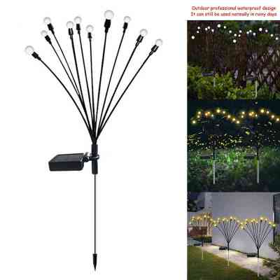 10 Head Solar Powered Firefly Lights, 10 LED Outdoor Waterproof Solar Starburst Swaying Garden Lights