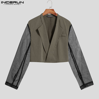 INCERUN เสื้อแจ็คเก็ตสั้นแขนยาวซีทรูสำหรับผู้ชายเสื้อครอปปาร์ตี้สไตล์ฮิปฮอป (ชุดลำลอง) #3