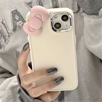 Korean Cute 3D Pink Bowknot Soft Silicone Phone Case For iPhone 14 13 12 11 Pro Max X XR Soild Color Shockproof Cover Funda