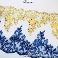 【hot】ஐ❀❇  1Yard Ivory Gold Embroidery Sequin Trim for Bridal Wedding Gown Costume Design Mesh Decoration 17cm