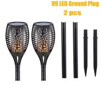 Ground plug 2 PCS 99 LED Solar Flame Torch Light Flickering USB Rechargeable Garden Decor Lawn Lamp IP65 Waterproof Outdoor Landscape Lighting