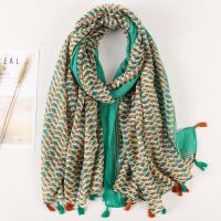 【Miki Xinyuan】 LuxuryScarf ผู้หญิงแฟชั่นพิมพ์ผ้าฝ้ายผ้าคลุมไหล่ WrapsHijab ผ้าพันคอหญิงพู่ชายหาด Stoles ผ้าพันคอ