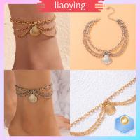 LIAOYING 3pcs เซ็กซี่สุดเซ็กซี่ สีทองเงิน เครื่องรางที่มีเสน่ห์ ชายหาดริมชายหาด กำไลข้อมือสร้อยข้อมือ ห่วงโซ่เท้า กำไลข้อเท้า โซ่พู่ห้อย