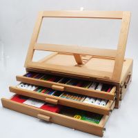 Adjustable Wooden 3-Drawer Storage Box Easel Beechwood Portable Artist Desktop Case with Fold Down Canvas Easel for Markers