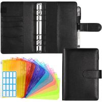 A6 Binder PVC Pocket with 1 Piece A6 PU Leather Binder Cover Refillable 6 Ring Binder and 1 Sheet Self-Adhesive Labels