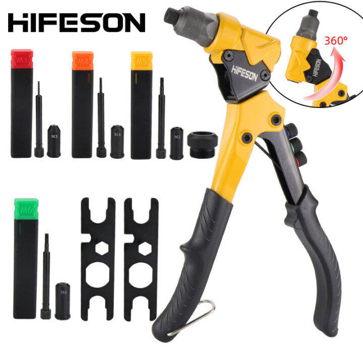 hifeson-single-handle-multifunctional-360-pull-rivet-nut-rivet-nails-tool-double-use-pulling-nail-riveter-for-m3-m4-m5-m6-nuts-dual-purpose-tool-for-2-4mm-4-8mm-nails