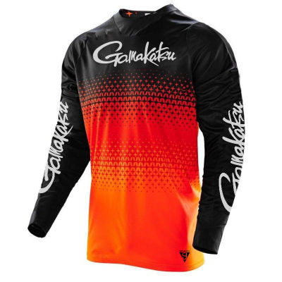 เสื้อแขนยาว Motocross Downhill Shirt Red Gradient Mountain Bike Mtb Shirt Leisure Jersey Top