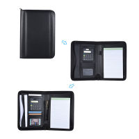 Portable Professional Business Portfolio Padfolio Folder Document Case Organizer A5 PU Leather Zippered Closure with Calculator