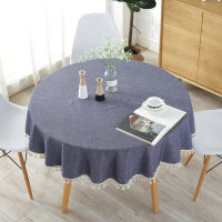 Solid Color Round Tablecloth Tassel Tea Table Cover Picnic Cloth Blue Background Cloth Pink Table Decor Waterproof Oilproof