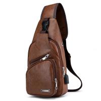 Mini USB Interface Plenty of Space Mens Casual Bag Fashion Outdoor Sling Bag Travel Day Pack PU Leather Chest Bag Crossbody Bag Single Shoulder Bag