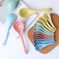 1PC Ceramic Spoon Cherry Blossom Pattern Beautiful Soup Spoon Cookware Tool Japanese Cuisine Rice Soup Kitchenware Damage Claim Serving Utensils