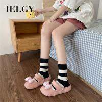 IELGY  T รองเท้าแตะสลิปเปอร์หลุมพื้นรองเท้าสูงสำหรับผู้หญิงผูกโบว์รองเท้าชายหาดใหญ่