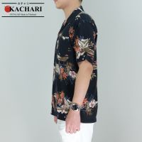 M2U เสื้อฮาวายผู้ชาย วินเทจ เสื้อฮาวายเท่ๆKACHARI “Flower Parrot” (สีดำ) พร้อมส่งฟรี เสื้อฮาวาย เสื้อสงกรานต์ ผ้าเรยอน เสื้อเที่ยวทะเล