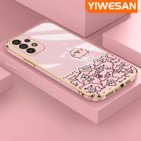 YIWESAN A33ปลอกสำหรับ Samsung 5G A53 5G A73 5G M33 M53 5G ใหม่เคสหมูลายการ์ตูนสีชมพูขอบตารางใหม่พื้นผิวชุบซิลิก้าเจลกันกระแทกเคสมือถือฝาครอบป้องกันเลนส์กล้องถ่ายรูปรวมทุกอย่าง