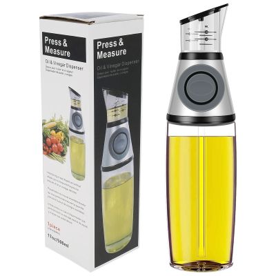Measuring Oil Dispenser 500ML Olive Oil Dispenser Bottle with Measuring Scale Pump Clear Glass Oil Bottle for Kitchen Cooking