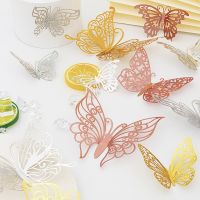 ♕✕﹍ 12Pcs/Set 3D Hollow Butterfly Wall Sticker Gold Silver Rose Wedding Decoration Living Room Home Decor Butterflies Decal Stickers