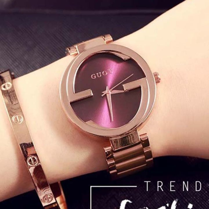 นาฬิกาข้อมือแฟชั่นแบรนด์ชั้นนำของ-guou-นาฬิกาหรูสแตนเลสทองลายกุหลาบหรูหราของผู้หญิงแสดงบุคลิกของผู้หญิง