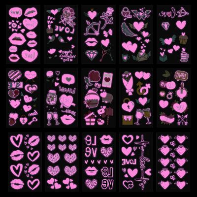 【YF】 Luminous Temporary Tattoo Stickers Glowing In The Dark Small Size Face Party Decals Fluorescent Fake Tattoos Couple Love Heart