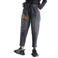 Large  Size L-5XL Womens Embroidery Jeans Casual Elastic Waist Slim Denim Pants with Pockets