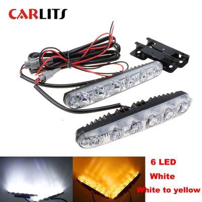 S39ไฟไฟหน้ารถ LED สำหรับขับรถเวลากลางวัน6หลอดเตือนไฟตัดหมอกไฟ DC 12V 6000K หลอดไฟรูปปลาสีขาว DRL 2ชิ้น CJ