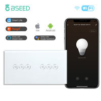 BSEED WIFI สวิตช์หรี่ไฟ LED คู่หรี่แสงได้สวิทช์ไฟสัมผัสแสงไฟสีฟ้าแผงกระจกทำงานร่วมกับ Tuya Smart Life