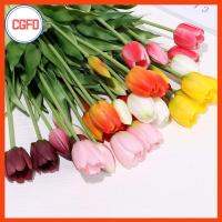 CGFD Bomes Flores Artificales ซิลิโคนสัมผัสจริง5หัวลำต้น Hiasan Kamar ช่อดอกทิวลิปดอกไม้ประดิษฐ์