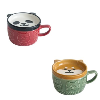 Japanese Cute Mug Creative Ceramic Shiba Inu Panda Coffee Cup with Lid Home Couple Milk Breakfast Cup Water Cup