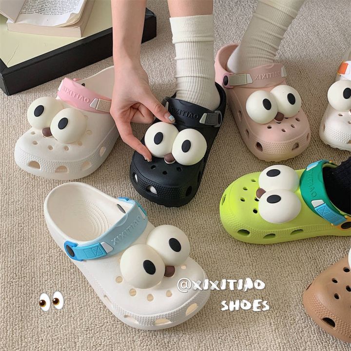 2023-new-fashion-version-thin-strip-mens-and-womens-summer-cartoon-cute-funny-big-eye-hole-shoes-outdoor-casual-non-slip-couple-sandals-and-slippers