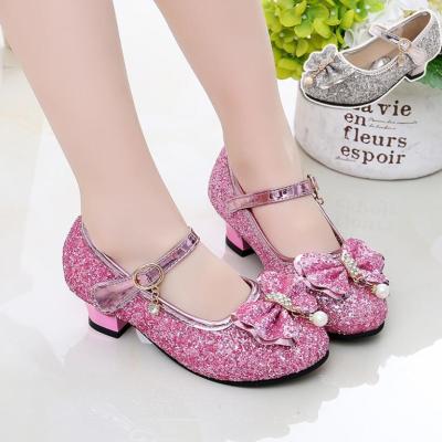 Kids Leather Shoes Girls Wedding Dress Shoes Children Elsa Princess Bowtie Dance Shoes For Girls Casual Shoes Flat Sandals