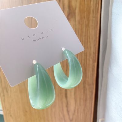 Korea Candy Color C shaped Hoop Earring Retro Transparent Resin Acrylic Circle Earrings For Women Girl Party Jewelry Gifts