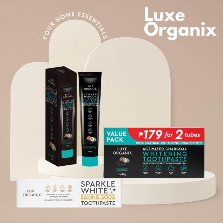 ♨LUXE ORGANIX Toothpaste Sparkle White Baking Soda and Charcoal