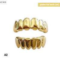 VEW8 ใหม่ที่กำหนดเอง14K ทองชุบ hip hop ฟัน grillz caps TOP BOTTOM Grill Fang set