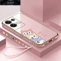 AnDyH Casing Case For OPPO Reno 8Z Reno8 Z 5G Reno 8 Pro+ 5G Case Fashion Cute Cartoon Dogs Luxury Chrome Plated Soft TPU Square Phone Case Full Cover Camera Protection Anti Gores Rubber Cases For Girls