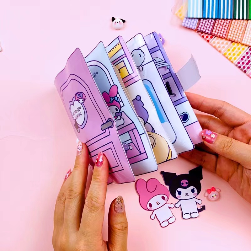 ชุดของเล่น Santio Melody Kuromi ชุดของเล่นทำด้วยมือวัสดุการ์ตูนเพื่อการศึกษาหนังสือเงียบชุดหนังสือของขวัญสร้างสรรค์ของเด็กแบบทำมือ