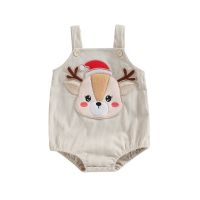 Newborn Baby Overalls Rompers Corduroy Christmas Elk Embroidery Girls Boys Clothes Winter Sleeveless Bodysuit Newborn Jumpsuits