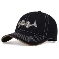 หมวกปักลายก้างปลาหมวกหมวกฮิปฮอปสแนปแบคปรับได้สำหรับฤดูร้อนหมวกแก๊ปสีดำหมวกบังแดดเบสบอลผ้าฝ้าย
