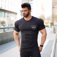 2022 Summer Sports T Shirt Men Fitness bodybuilding Shirt Tights Short Sleeve t shirt Men Tee Tops Cotton O Neck gyms T Shirt