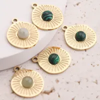 [Xiaoming Jewelry]จี้หินธรรมชาติ17X18มม. 5ชิ้นจี้รูปดอกไม้สแตนเลสพระอาทิตย์มีเสน่ห์แบบห้อยสำหรับต่างหูแบบทำสร้อยคอจำนวนมาก
